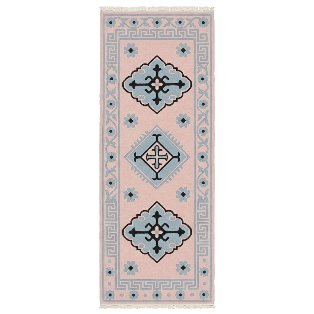 Blush Geometric Medallion Hand Knotted Runner Rug