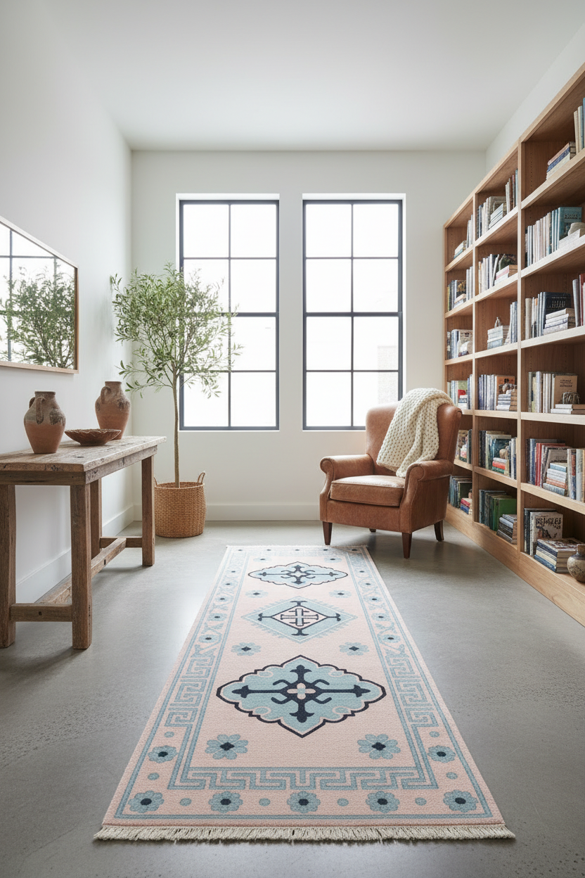 Blush Geometric Medallion Hand Knotted Runner Rug