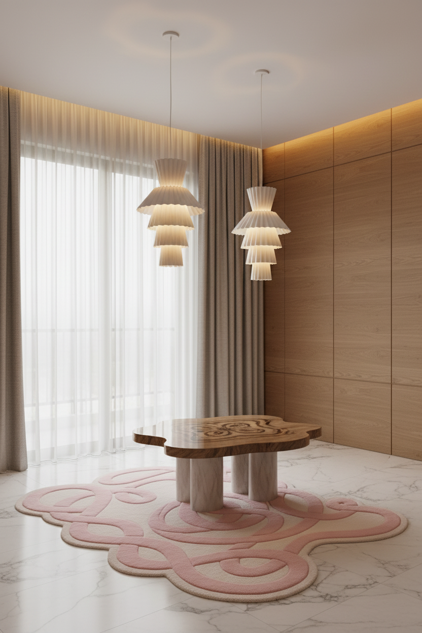 Blush Ribbon Flow Hand Tufted Rug
