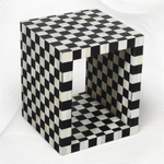 Checkerboard Bone Inlay Cube Side Table – Black