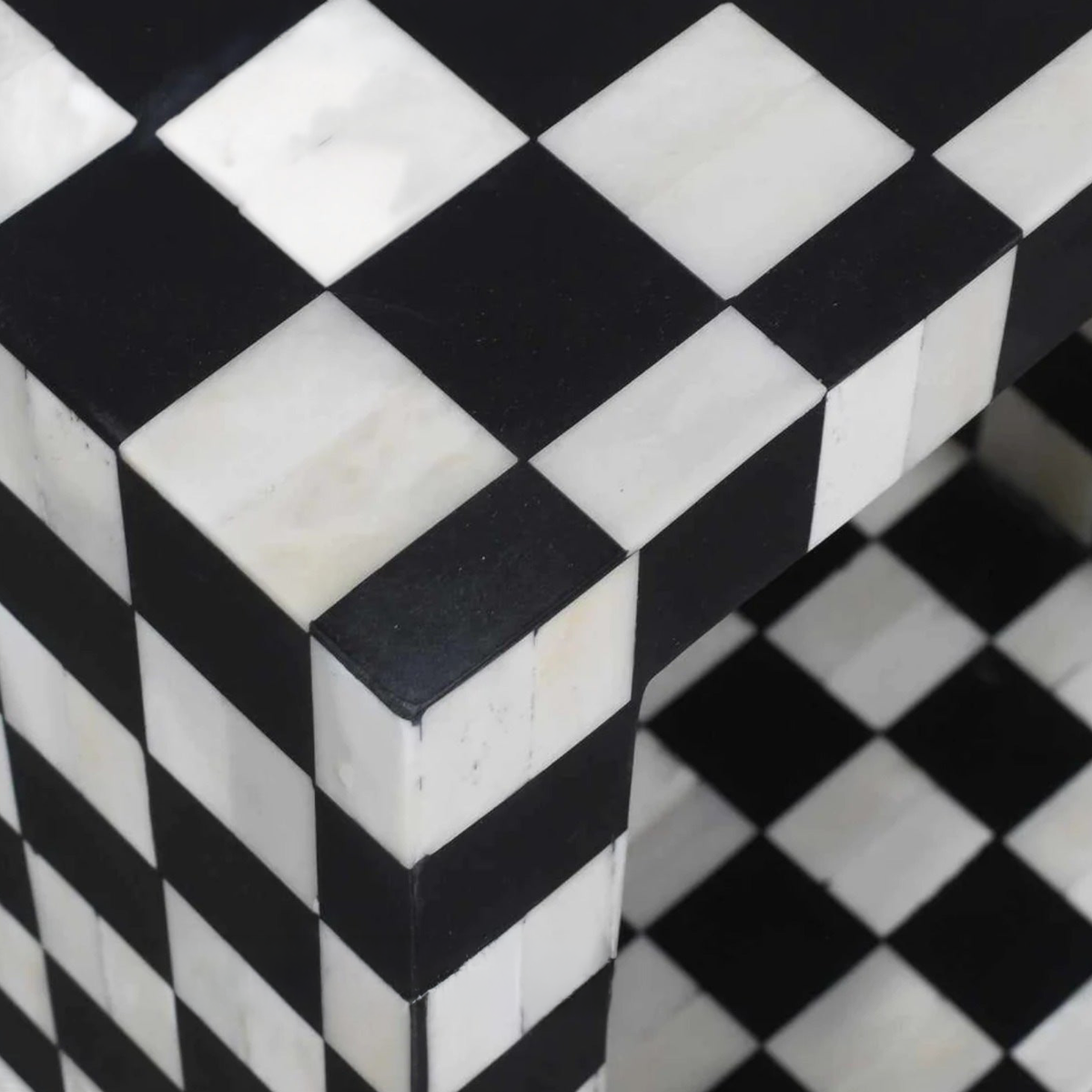 Checkerboard Bone Inlay Cube Side Table – Black