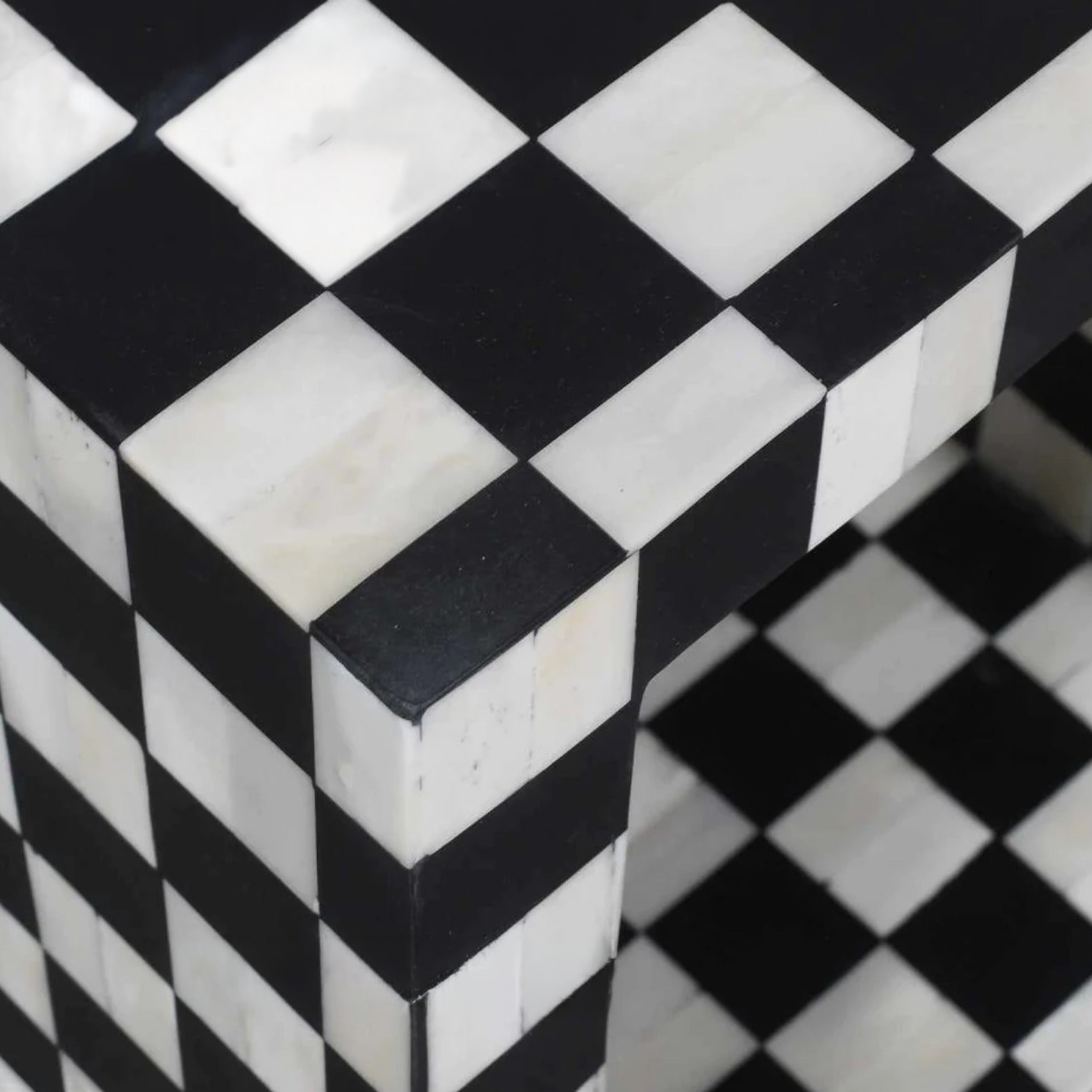 Checkerboard Bone Inlay Cube Side Table – Black