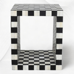 Checkerboard Bone Inlay Cube Side Table – Black