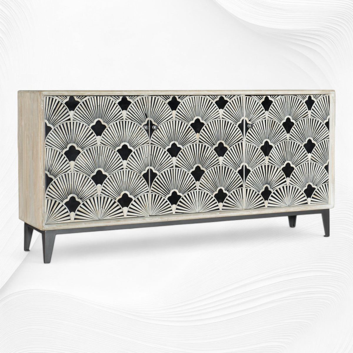 White floral bone inlay credenza, angled view