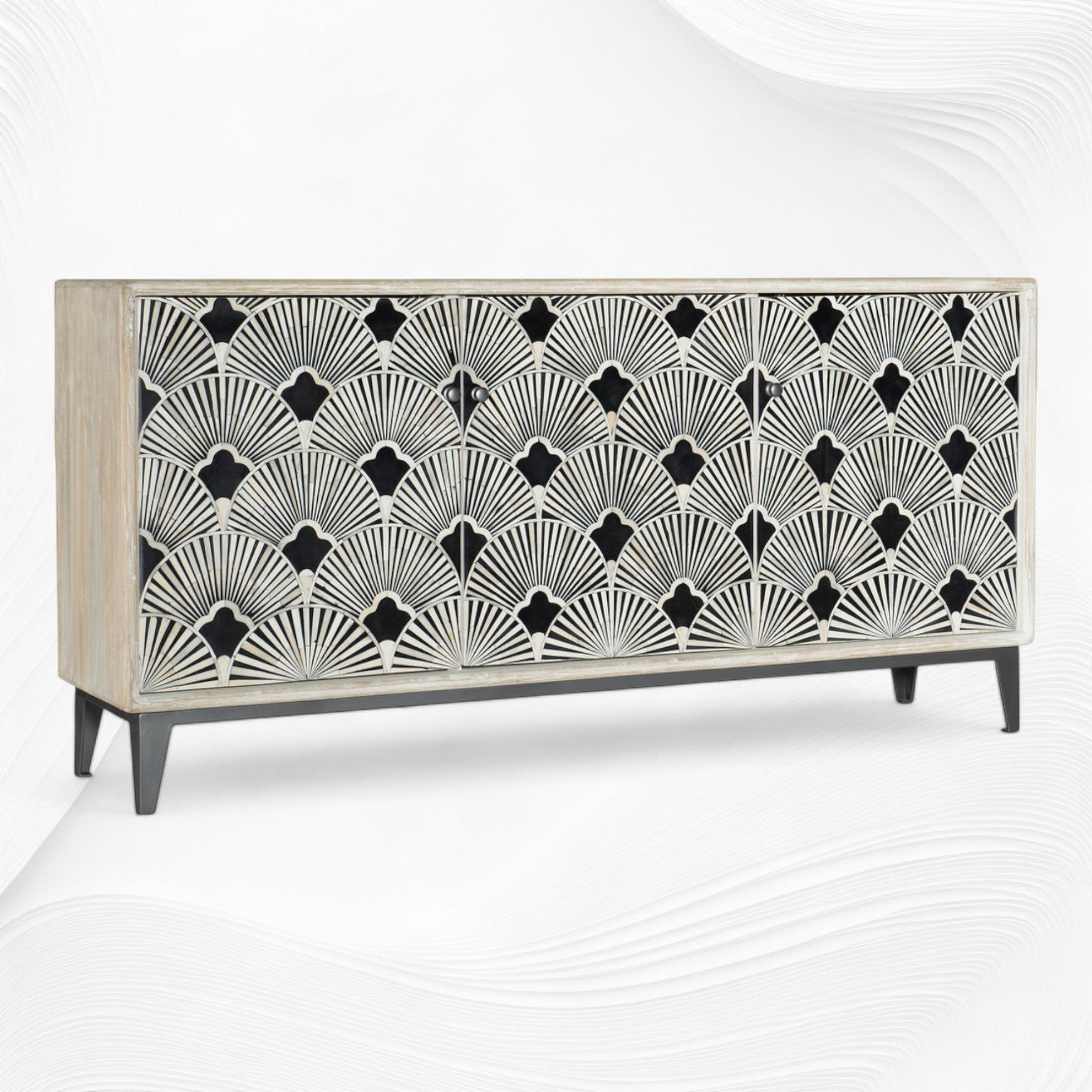 White floral bone inlay credenza, angled view