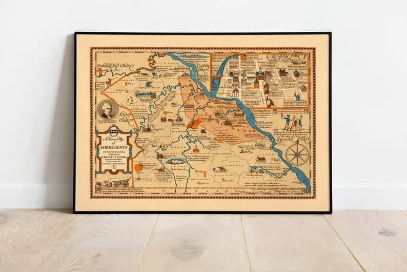 Historical Map of York County, Pennsylvania| Home Wall Art Print