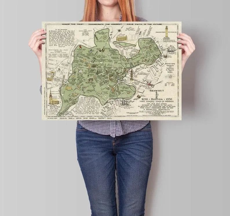 Boston City Map Wall Print| Framed Map Wall Decor