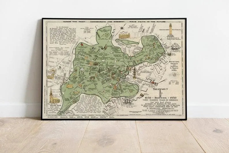 Boston City Map Wall Print| Framed Map Wall Decor