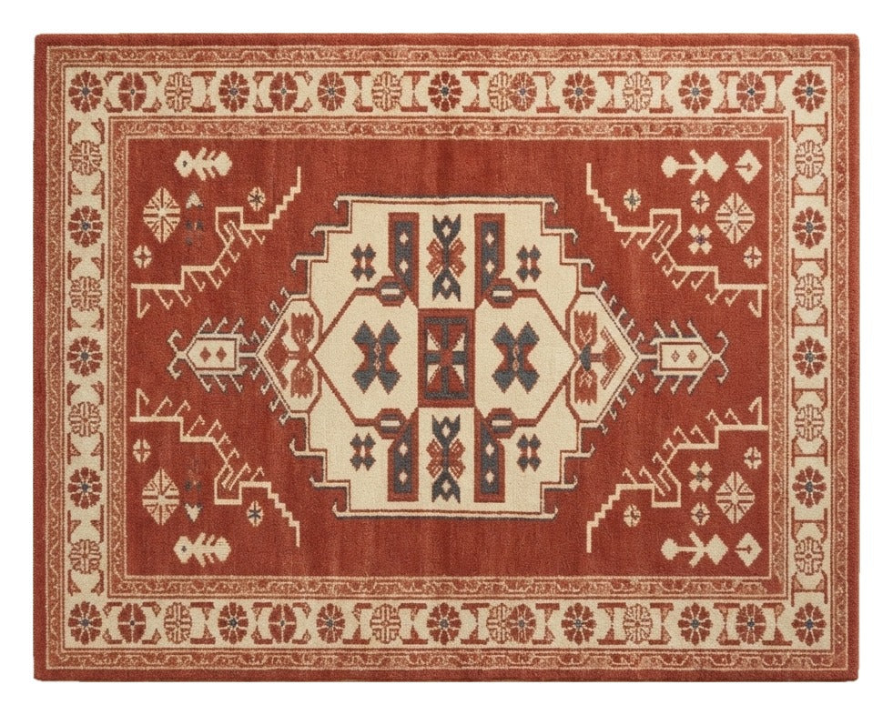 Brick Kazak Crest Hand Tufted Rug shown flat on a white background