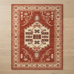 Brick Kazak Crest Hand Tufted Rug — red, cream, navy tribal rug by Maia Homes