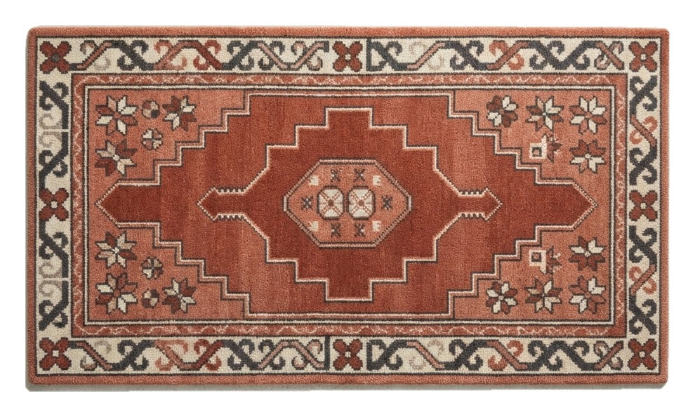 Brick Stepped Crest Hand Tufted Runner Rug shown flat on a white background