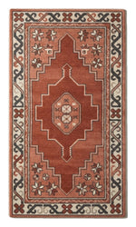 Brick Stepped Crest Hand Tufted Runner Rug — red, cream, navy tribal rug by Maia Homes on a white background