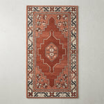 Brick Stepped Crest Hand Tufted Runner Rug — red, cream, navy tribal rug by Maia Homes