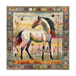 Vibrant Bright Meadow Steed Hand Knotted Area Rug featuring a colorful horse design, perfect for Persian rugs enthusiasts. Ideal as a dining table rug or for adding warmth to dining and living rooms. This wool rug fits seamlessly in living room spaces, especially in an 8x10 size.