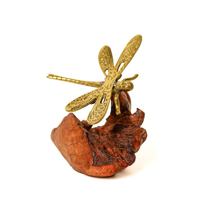 Bronze Dragonfly Figurine on Wood Base