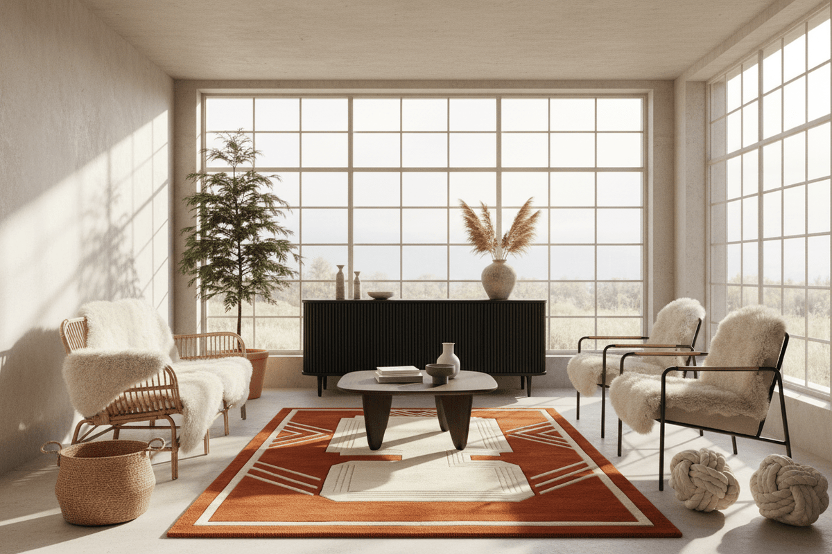 Burnt Orange Geometric Field Hand Tufted Rug - MAIA HOMES