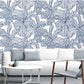 Butterflies and Delicate Botanical Wallpaper Blue and White Oversized Exotic Leaves Wallpaper 