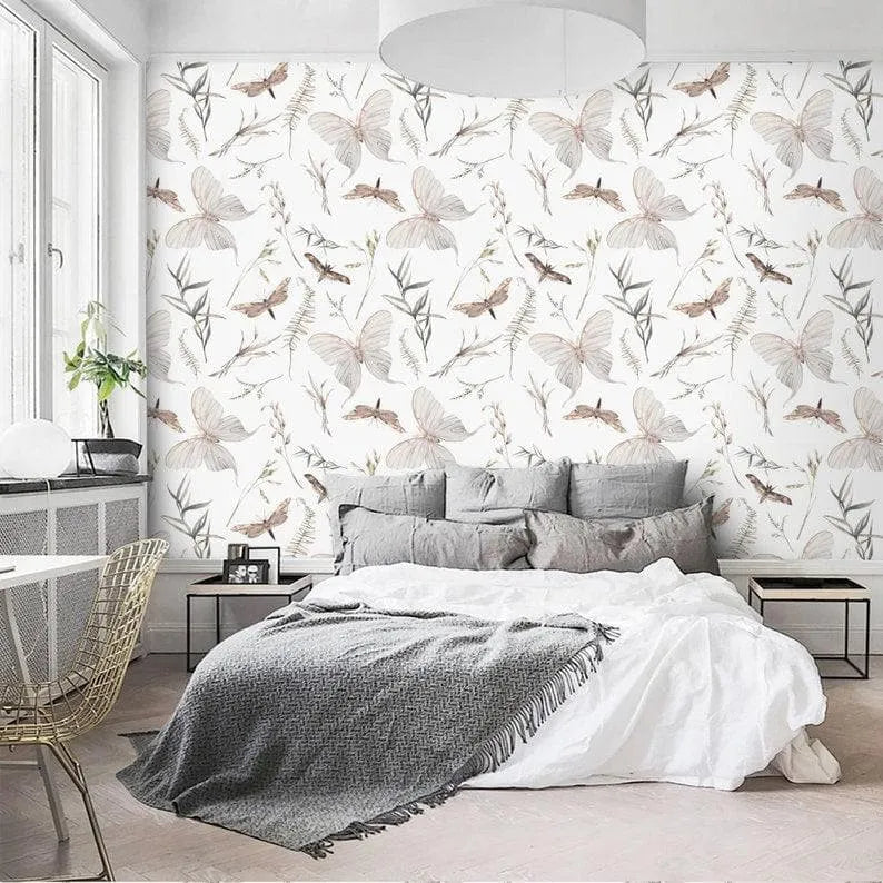 Butterflies and Delicate Botanical Wallpaper