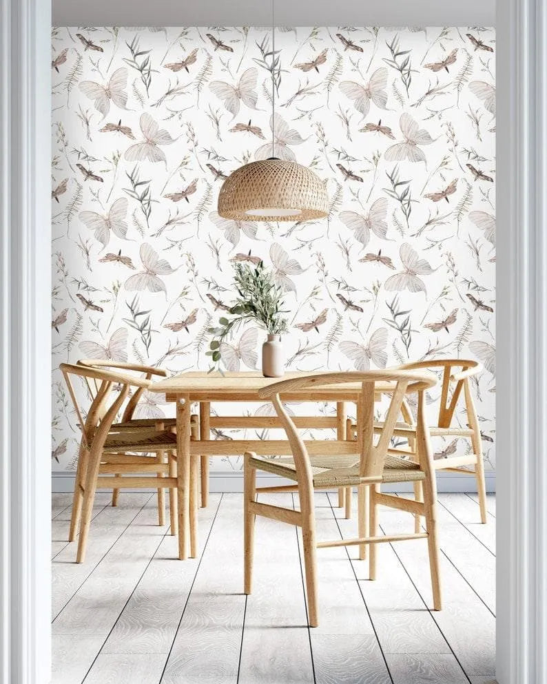 Butterflies and Delicate Botanical Wallpaper