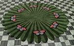 Butterflies over Flower Green Round Hand Tufted Wool Rug