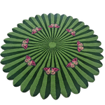 Butterflies over Flower Round Hand Tufted Wool Rug - Light Green