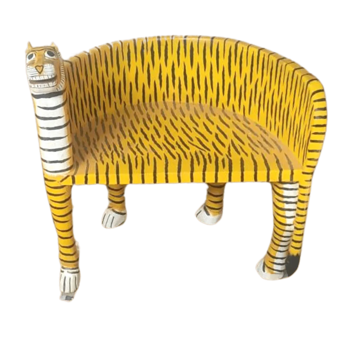 Wooden Tiger Hand Crafted Maharaja Chair - Yellow Right Side