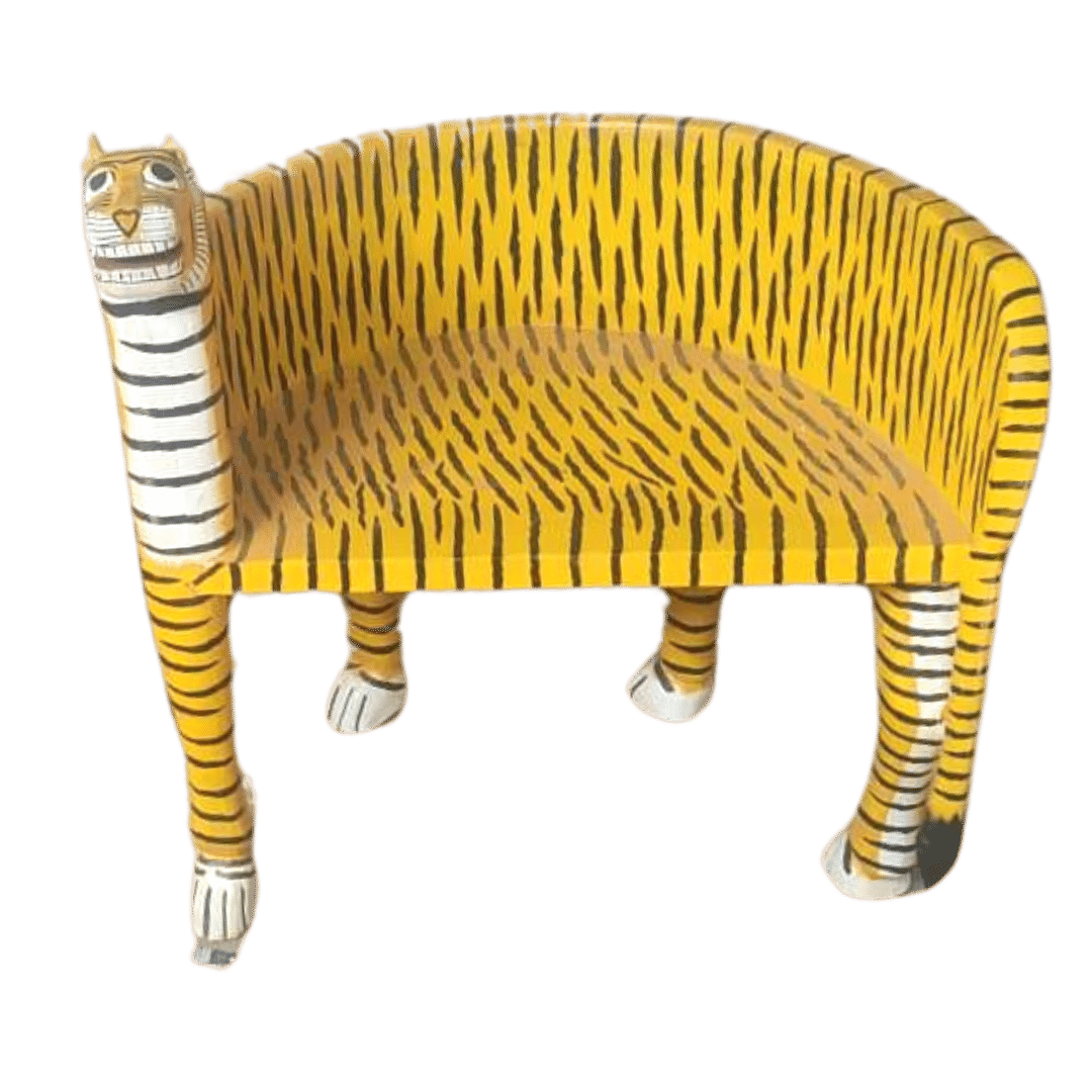 Wooden Tiger Hand Crafted Maharaja Chair - Yellow