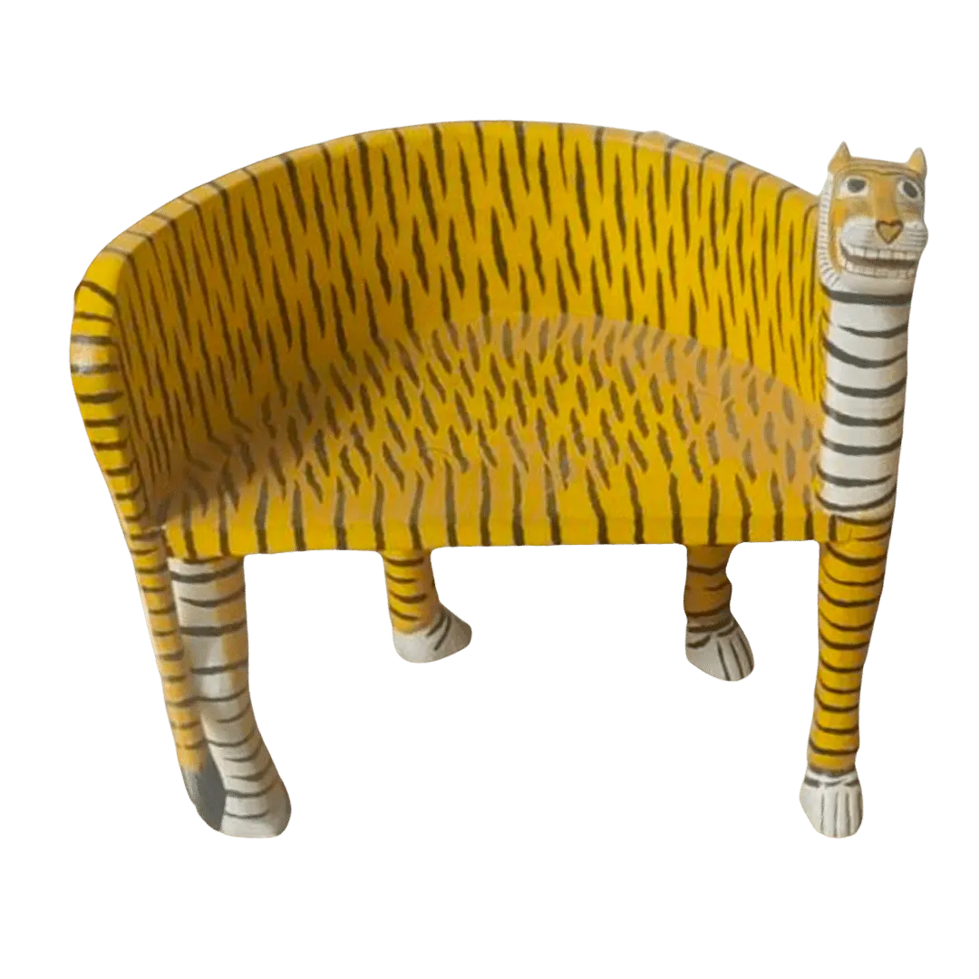 Wooden Tiger Hand Crafted Maharaja Chair - Yellow Left Side