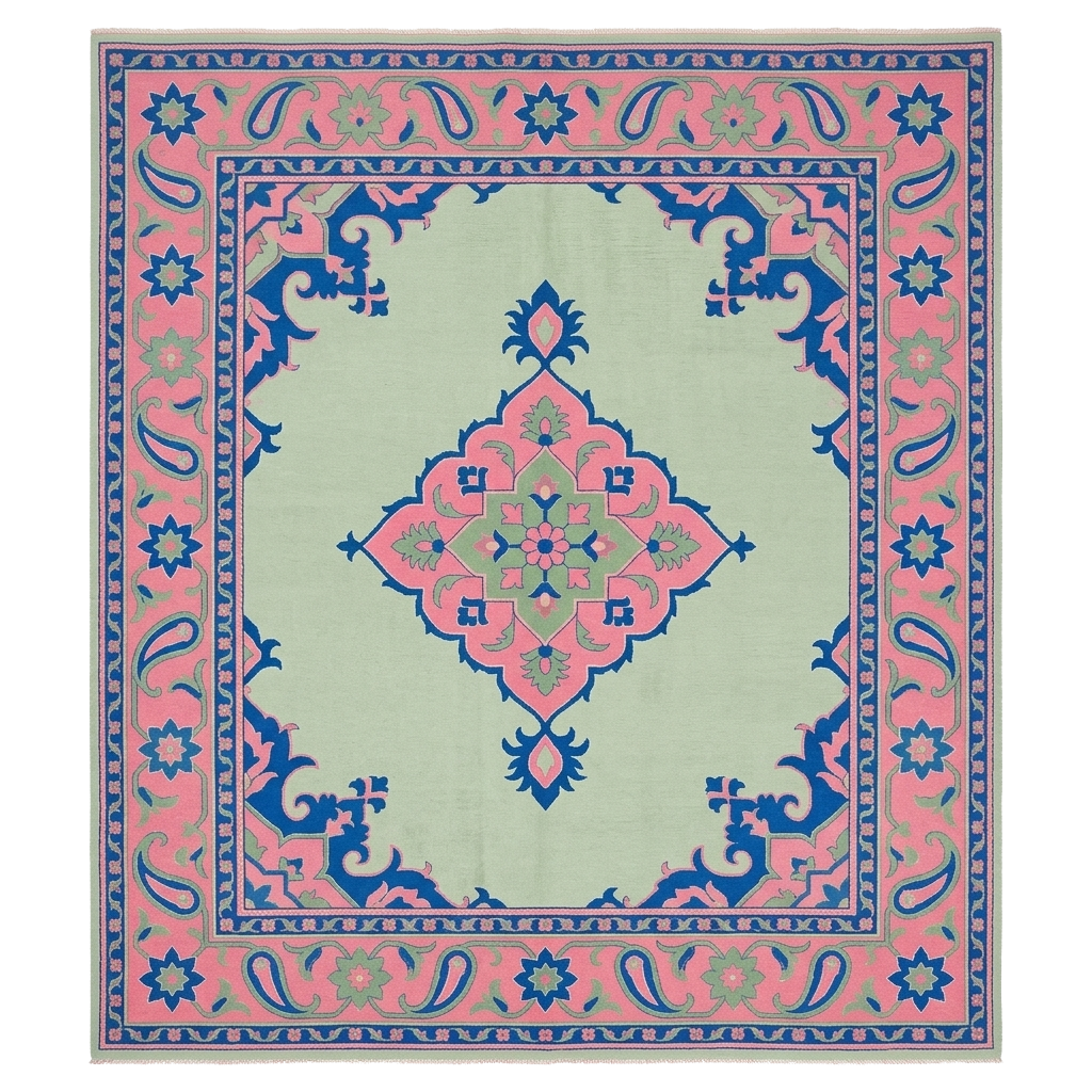 Celadon Rose Paisley Garden Hand Tufted Wool Rug 
