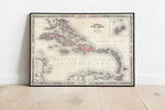 Caribbean Map Wall Print| 1864 West Indies Map