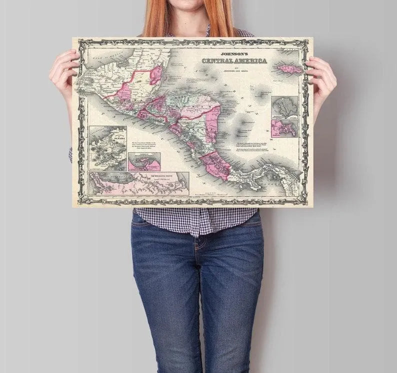 Central America Map Wall Print| 1862 Central America Map