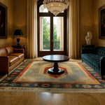 Elegant living room featuring a Central Medallion Hand Knotted Area Rug, perfect for adding a touch of vintage charm. This Persian-inspired rug in an 8x10 size is ideal for living room spaces, with intricate floral patterns and a harmonious color palette that enhances classic interior decor.