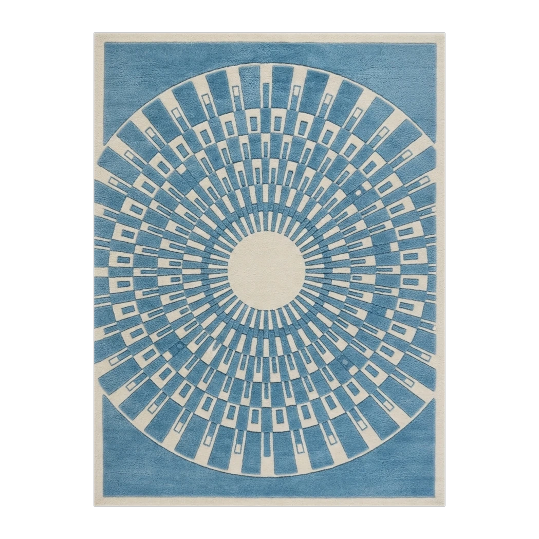 Cerulean Sunburst Deco Hand Tufted Wool Rug - alternate view