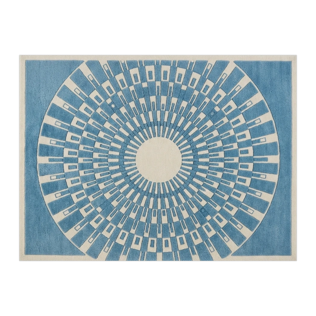 Cerulean Sunburst Deco Hand Tufted Wool Rug