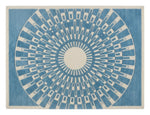 Cerulean Sunburst Deco Hand Tufted Wool Rug — blue, light blue, ivory art deco rug by Maia Homes on a white background