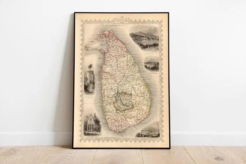 Ceylon Map Wall Art 1851 Ceylon Vintage Map Wall Print