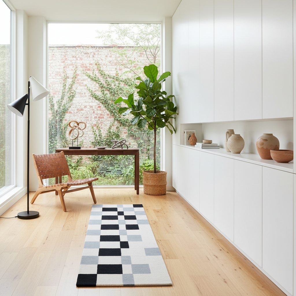 Checkerboard Block Hand Tufted Runner Rug