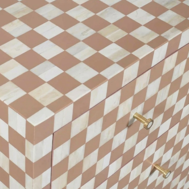 Checkerboard Bone Inlay 7-Drawer Dresser – Almond
