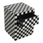 Checkerboard Bone Inlay Bedside Table – Black
