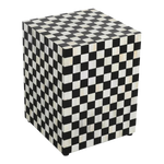 Checkerboard Bone Inlay Bedside Table – Black