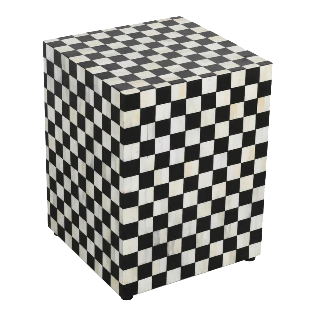Checkerboard Bone Inlay Bedside Table – Black