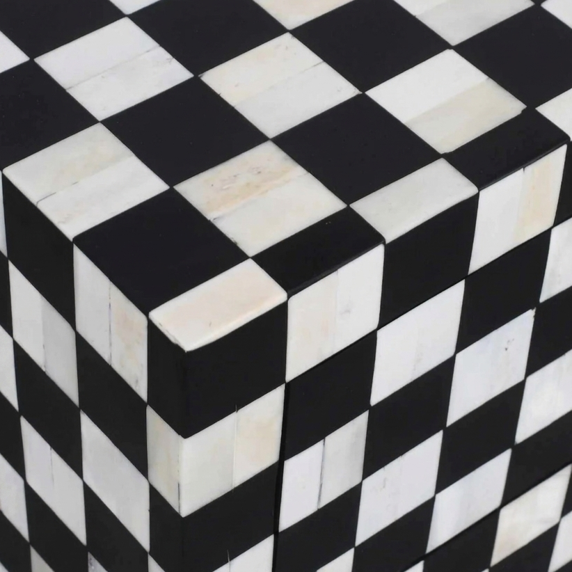 Checkerboard Bone Inlay Bedside Table – Black