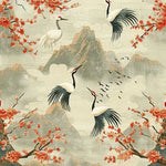 Cherry Blossom and Crane Hand Knotted Area Rug
