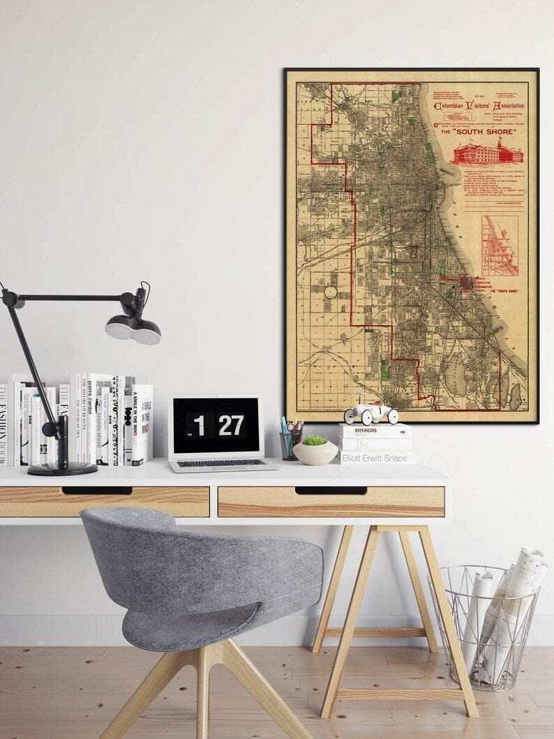Chicago City Map Wall Print| Framed Map Wall Decor Chicago City Map Wall Print| Framed Map Wall Decor 
