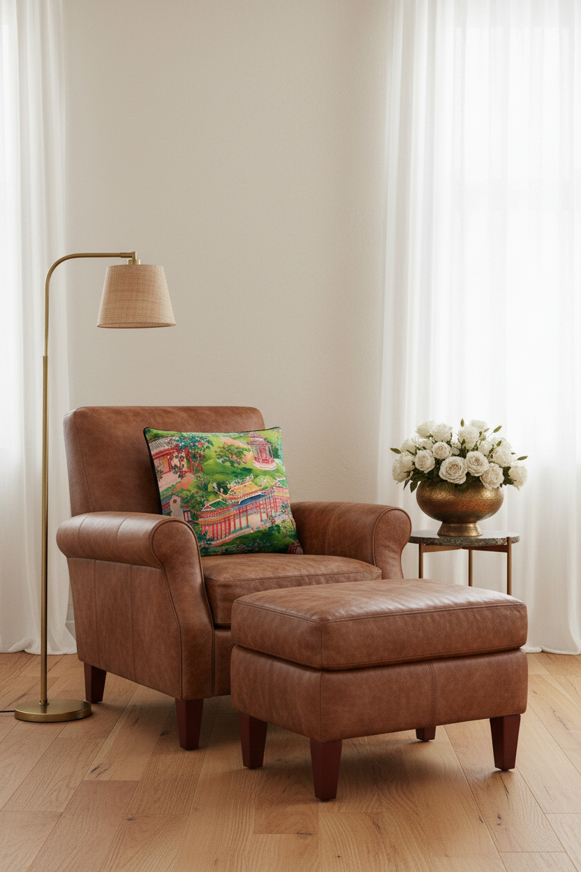 Chinese Pagoda Garden Printed Velvet Throw Pillow Cover