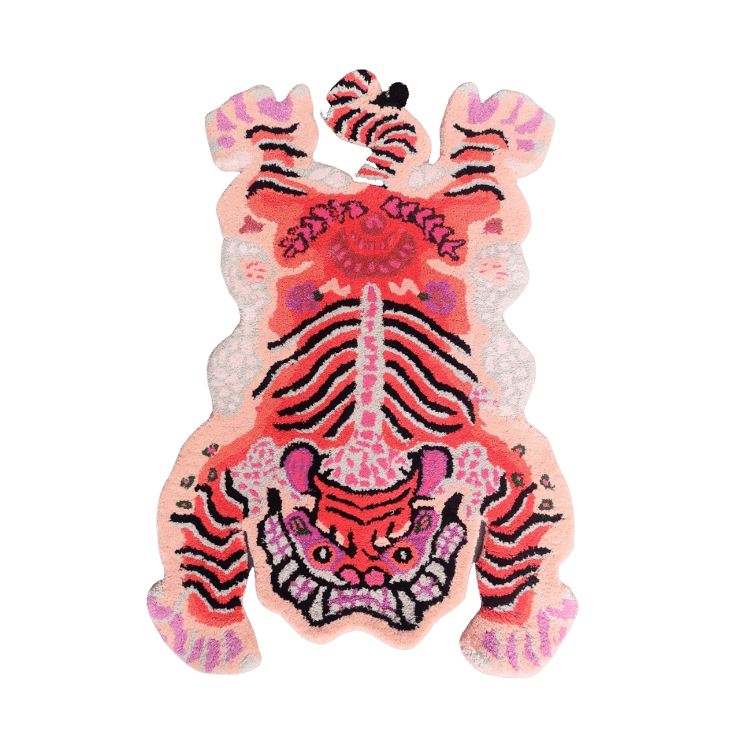 Chinoiserie Pink Tibetan Tiger Tufted Wool Rug