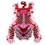 Colorful tiger design with floral elements rug on a white background