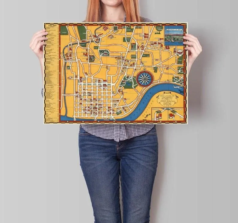 Cincinnati Map Wall Print| Framed Map Wall Decor