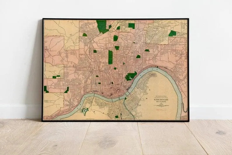 Cincinnati Map Wall Print| Framed Map Wall Decor