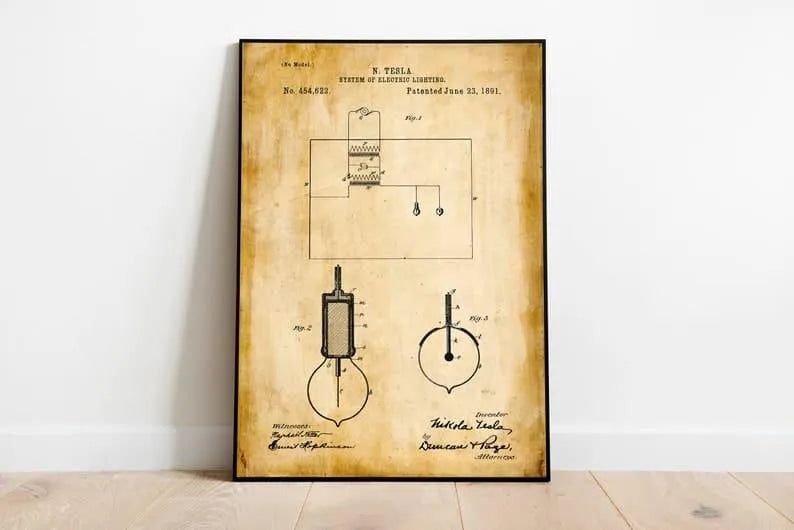 Nikola Tesla Patent Print| Framed Art Print